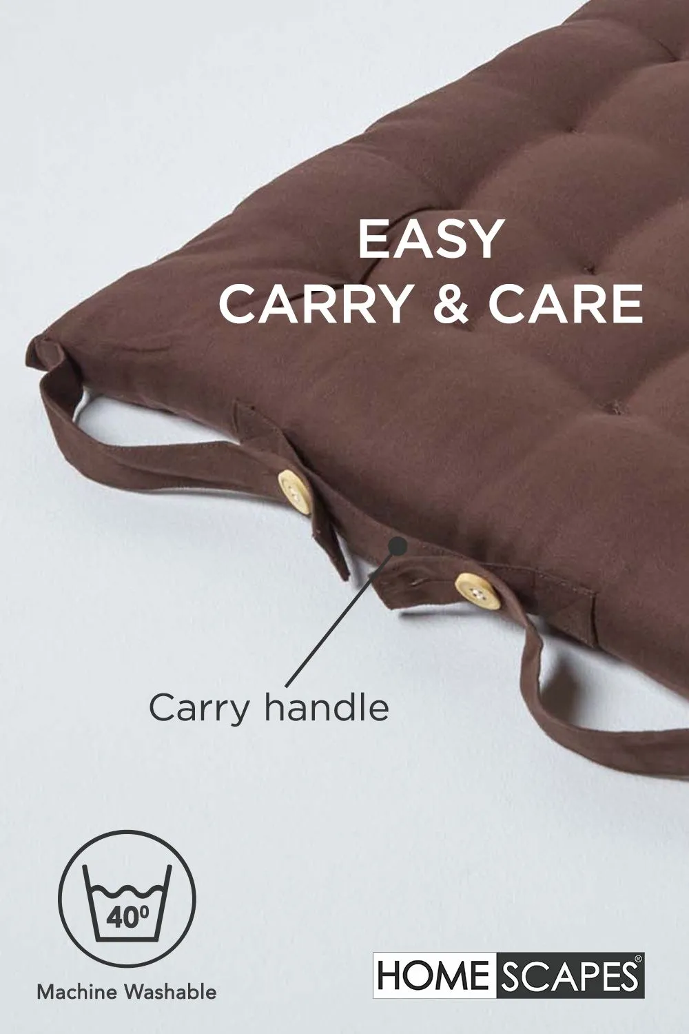 Homescapes 4 Pack Seat Pads Luxury 100% Cotton Indoor Outdoor Garden Cushion, 40cm in Brown 6