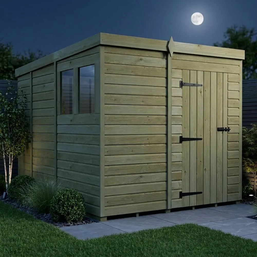 Buttercup Farm 7ft x 9ft Pent Garden Shed Single Door With Windows - Timber in Brown 3