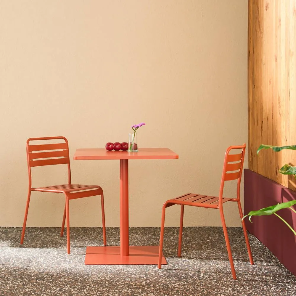 sweeek Square steel bistro garden table + 2 chairs in Terracotta 3
