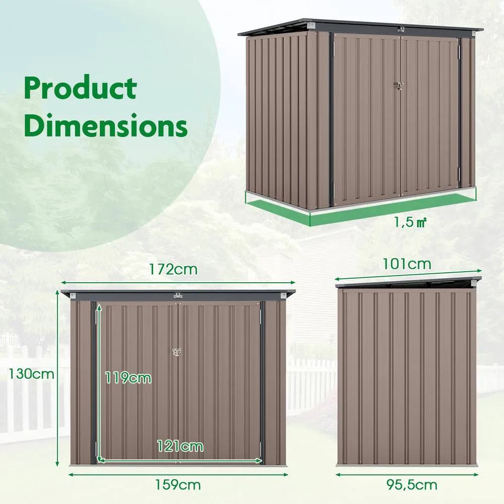 Costway Outdoor Trash Can Storage Shed Large Lockable Garden Shed-Grey in Brown 2