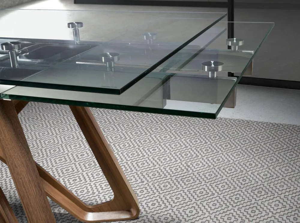 Angel Cerda Rectangular Extending Dining Table Tempered Glass Top in Walnut 5