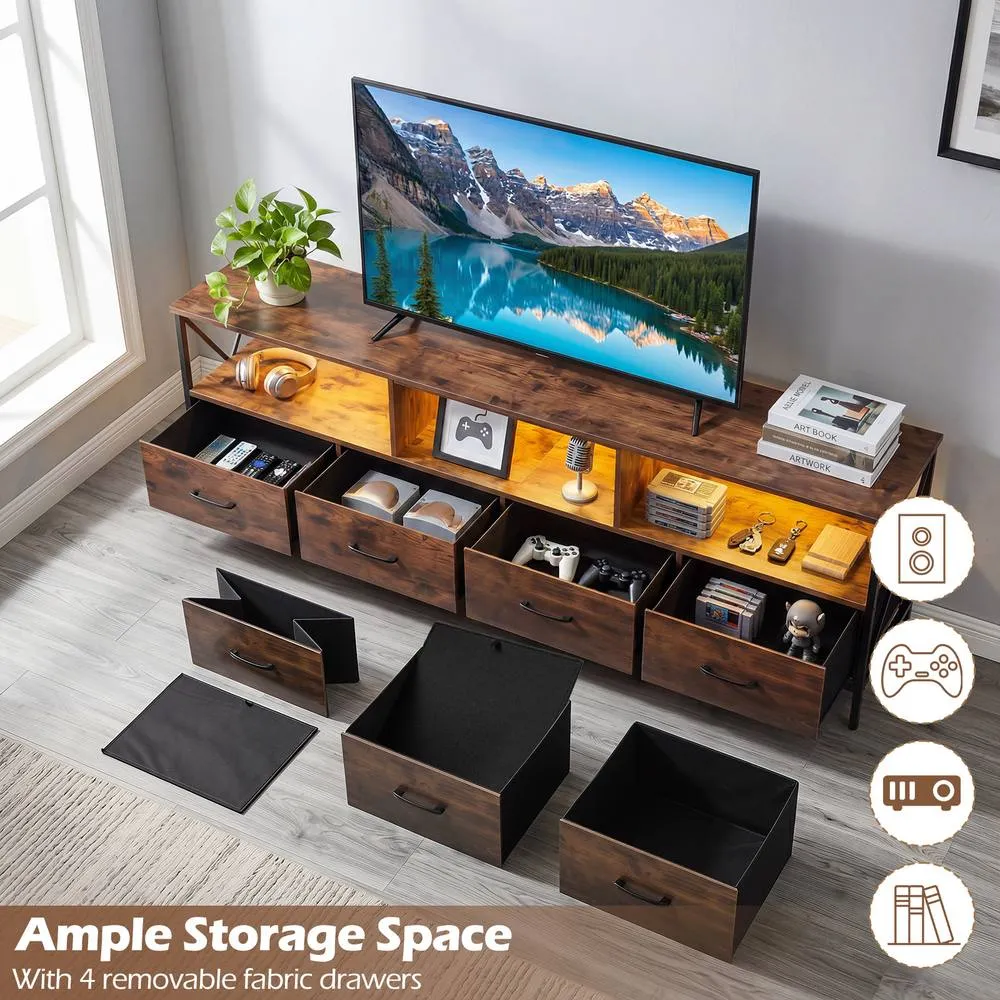 Costway Modern LED Entertainment Center Extra Long TV Stand for 80" TVs in Brown 4