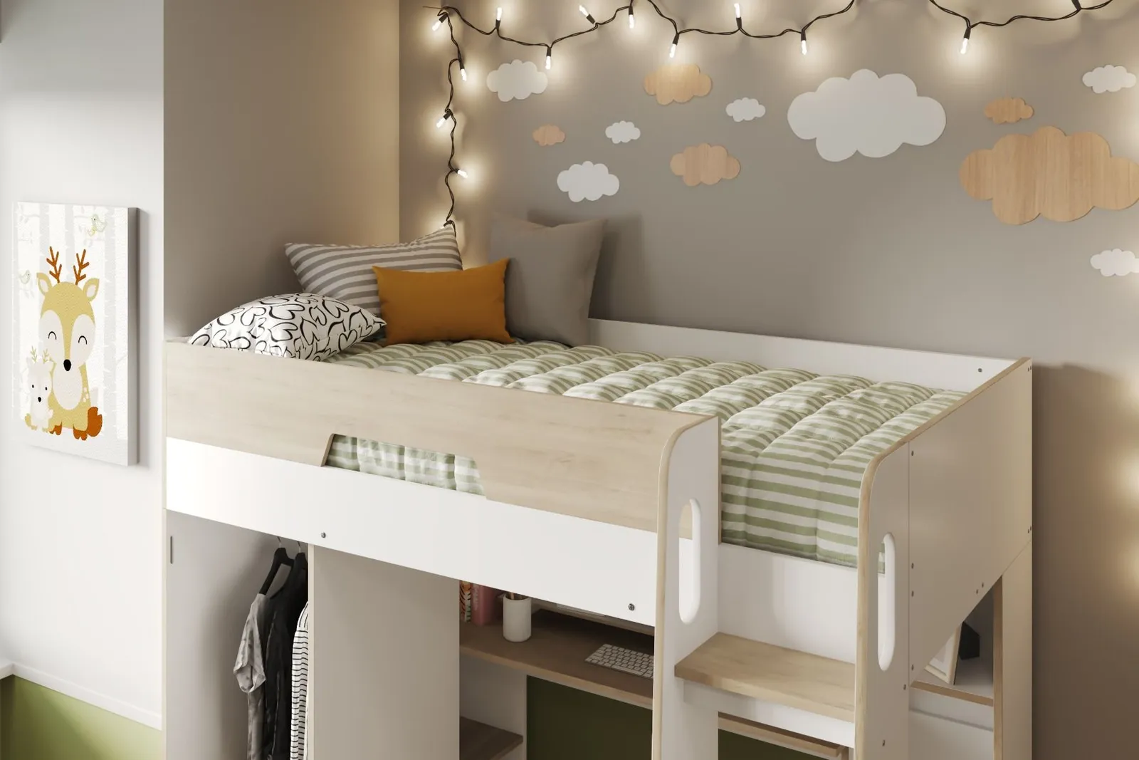 Flair Coco High Sleeper Workstation with Wardrobe in White 6