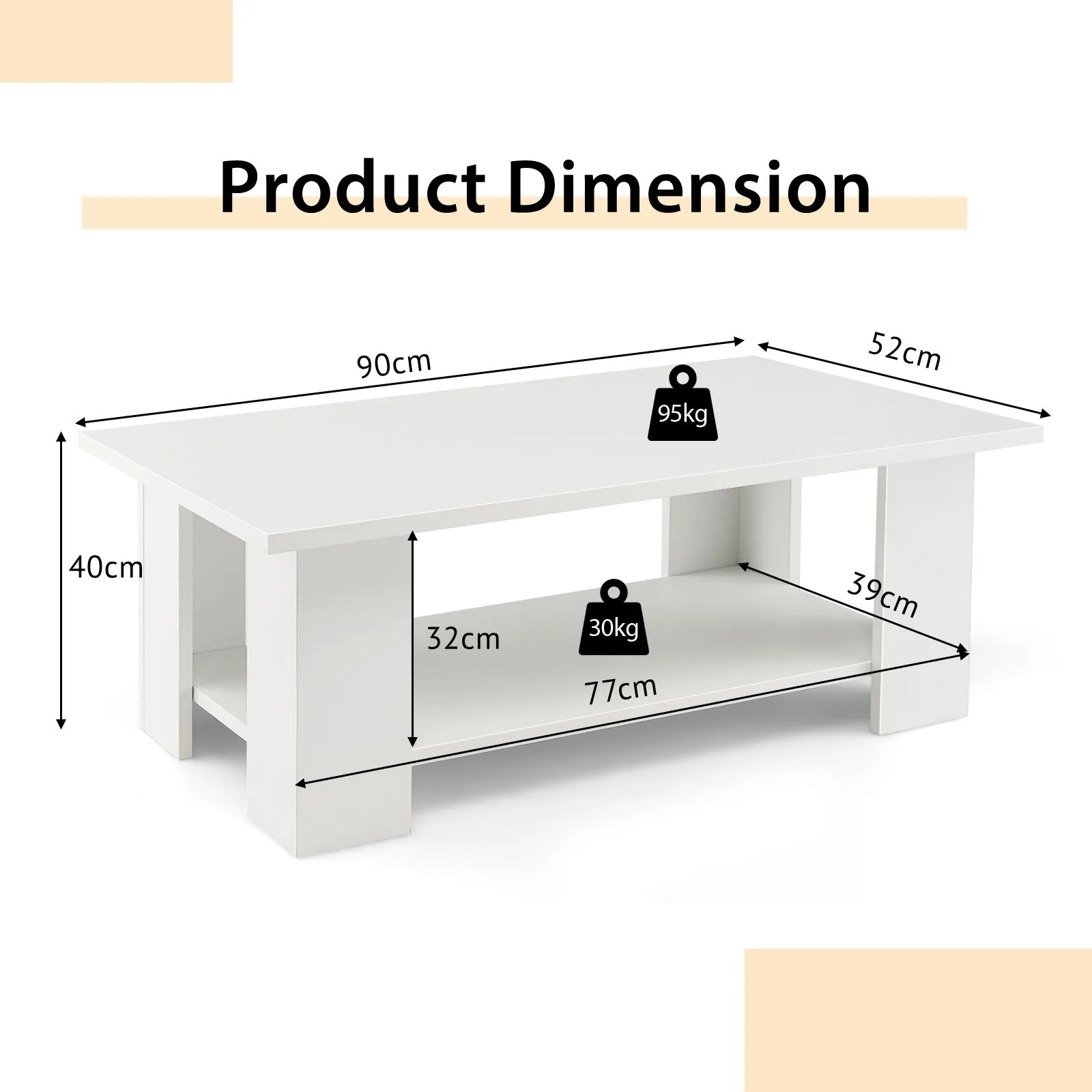 Costway Coffee Table Modern Cocktail Table for Small Space with Storage in White 2