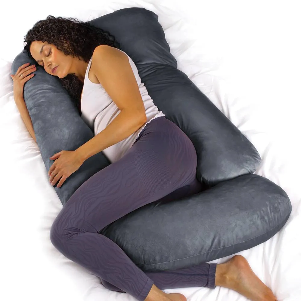 Aamira Dark Grey Pregnancy Maternity Pillow, 140x70x20cm J Shaped Memory Foam