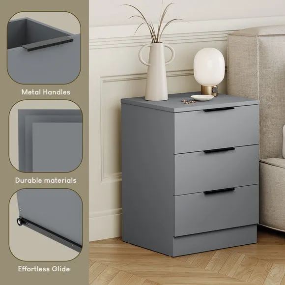 Return - Hayes 3 Drawer Bedside Table, Grey 3