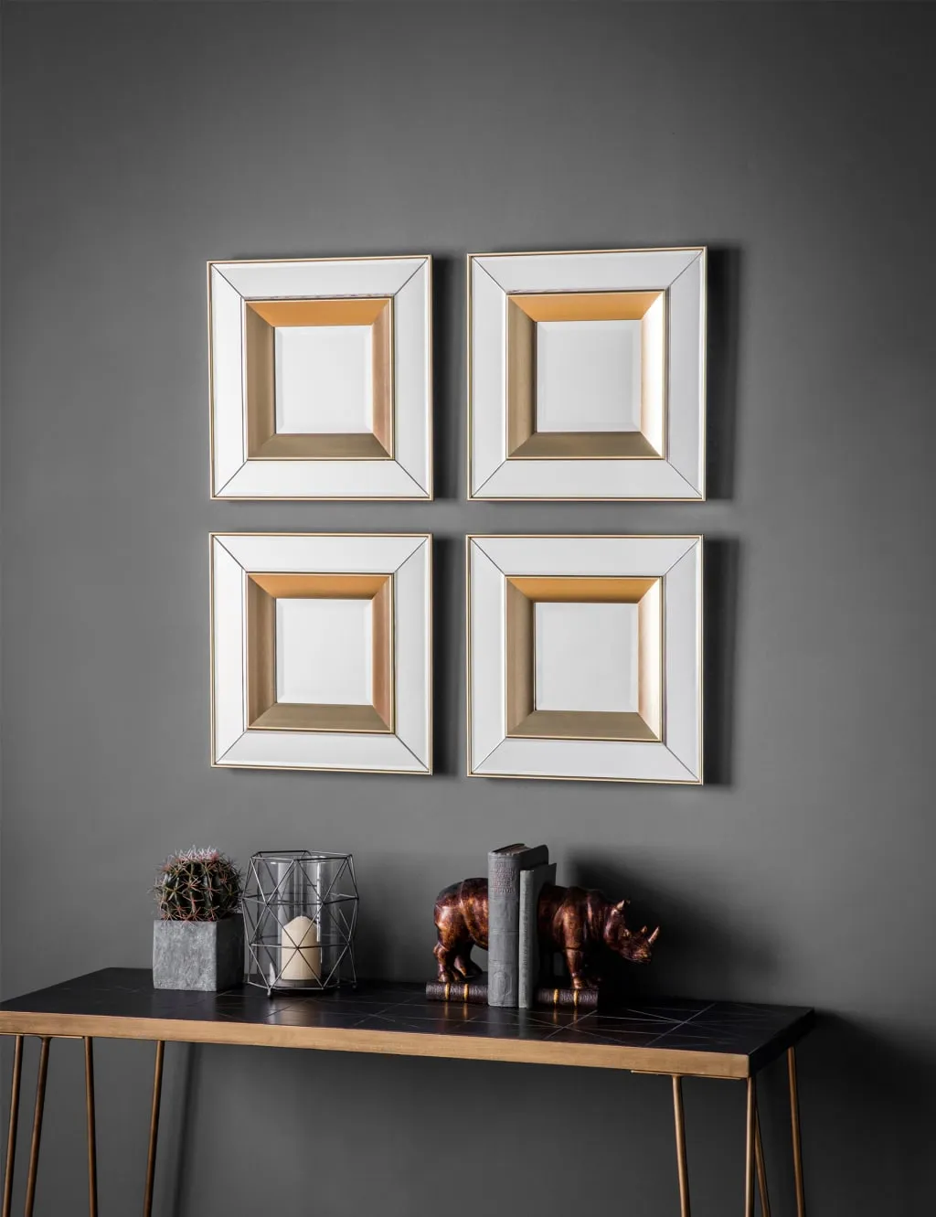 Gallery Direct Set of 4 Phantom Square Wall Mirrors Gold