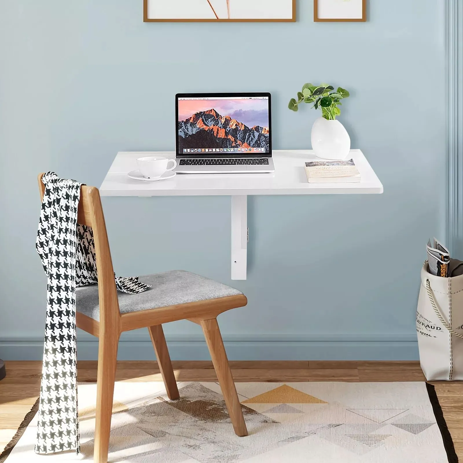 Costway Wall Mounted Table Folding Multi-use Hanging Drop-Leaf Laptop Desk in White 3