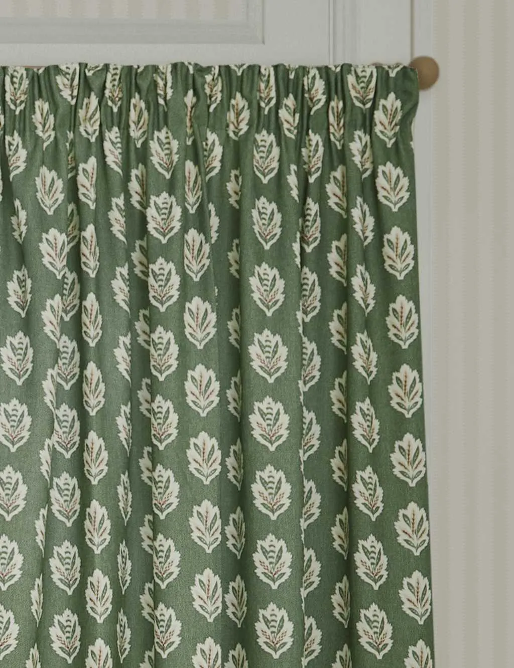 Sanderson Sessile Leaf Pencil Pleat Curtains Dark Green Mix