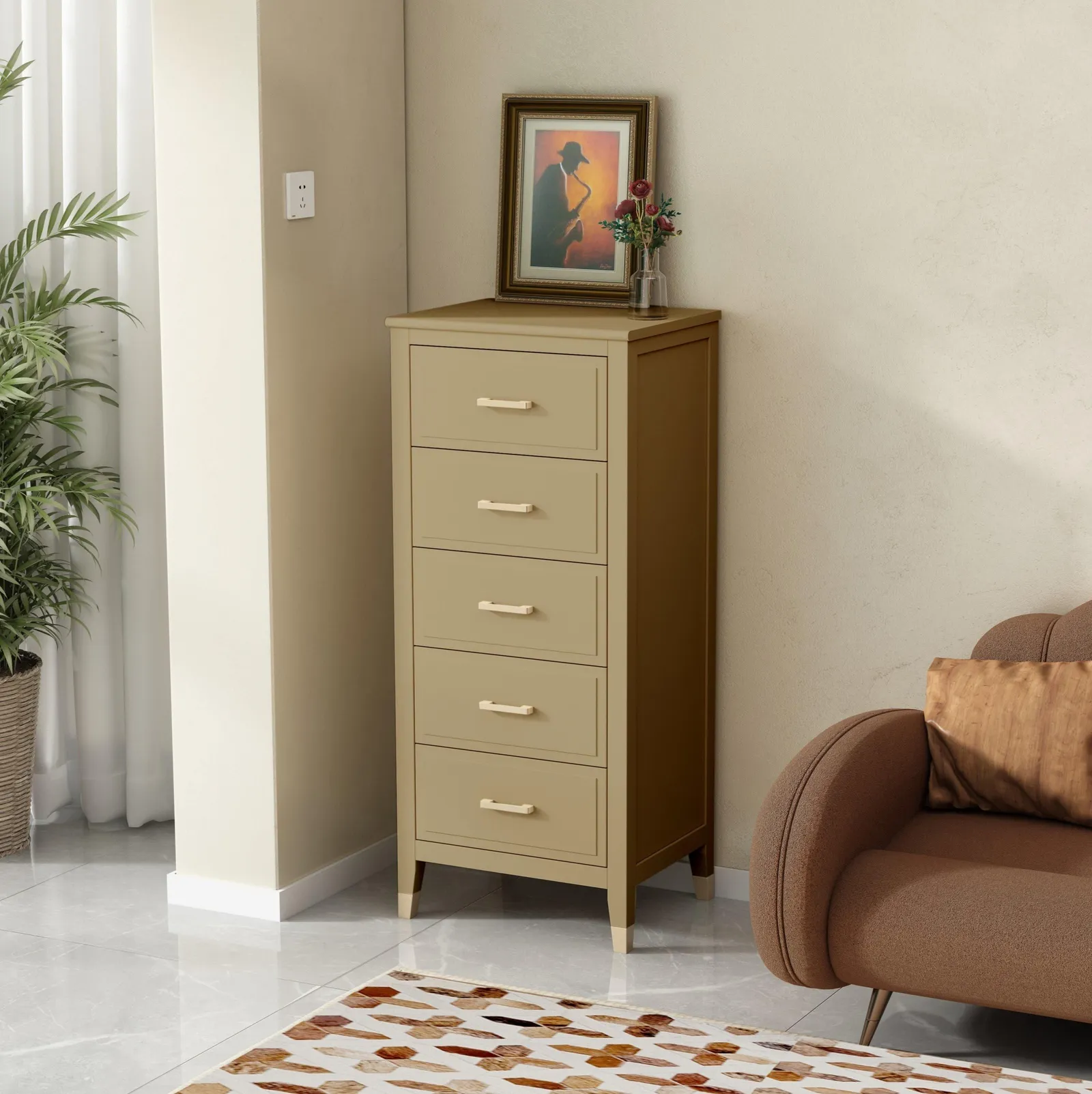 Cabinet Bits Palazzi 5 Drawer Narrow Chest of Drawers in Beige 1