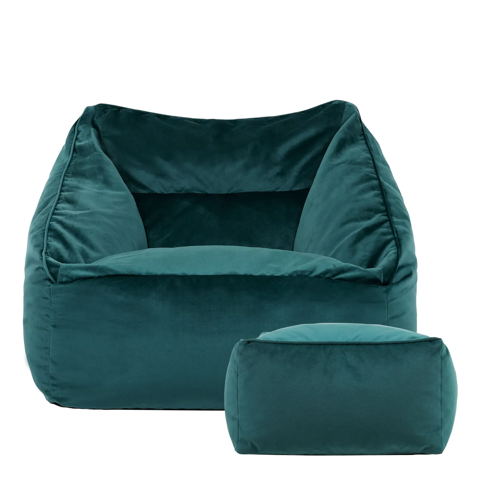 icon Natalia Velvet Adults Bean Bag Armchair & Pouffe, Large Beanbag & Footstool Olive Green in Teal