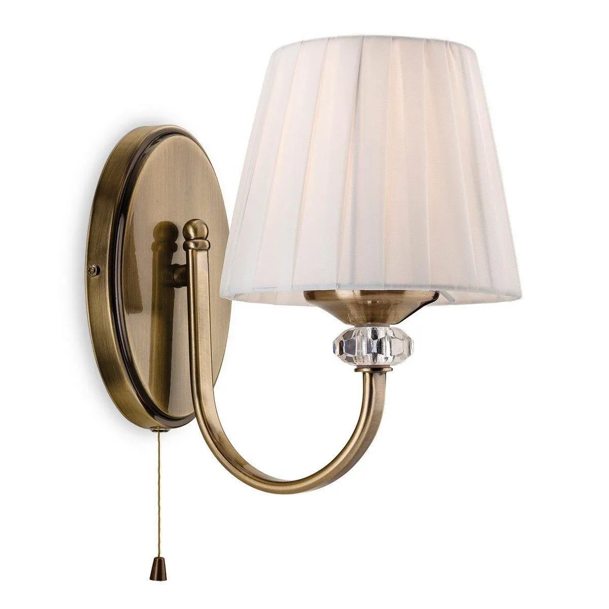 Netlighting Langham 1 Light Single Indoor Wall Light (Switched) Antique Brass Pleated Cream Shade E14 in Gold