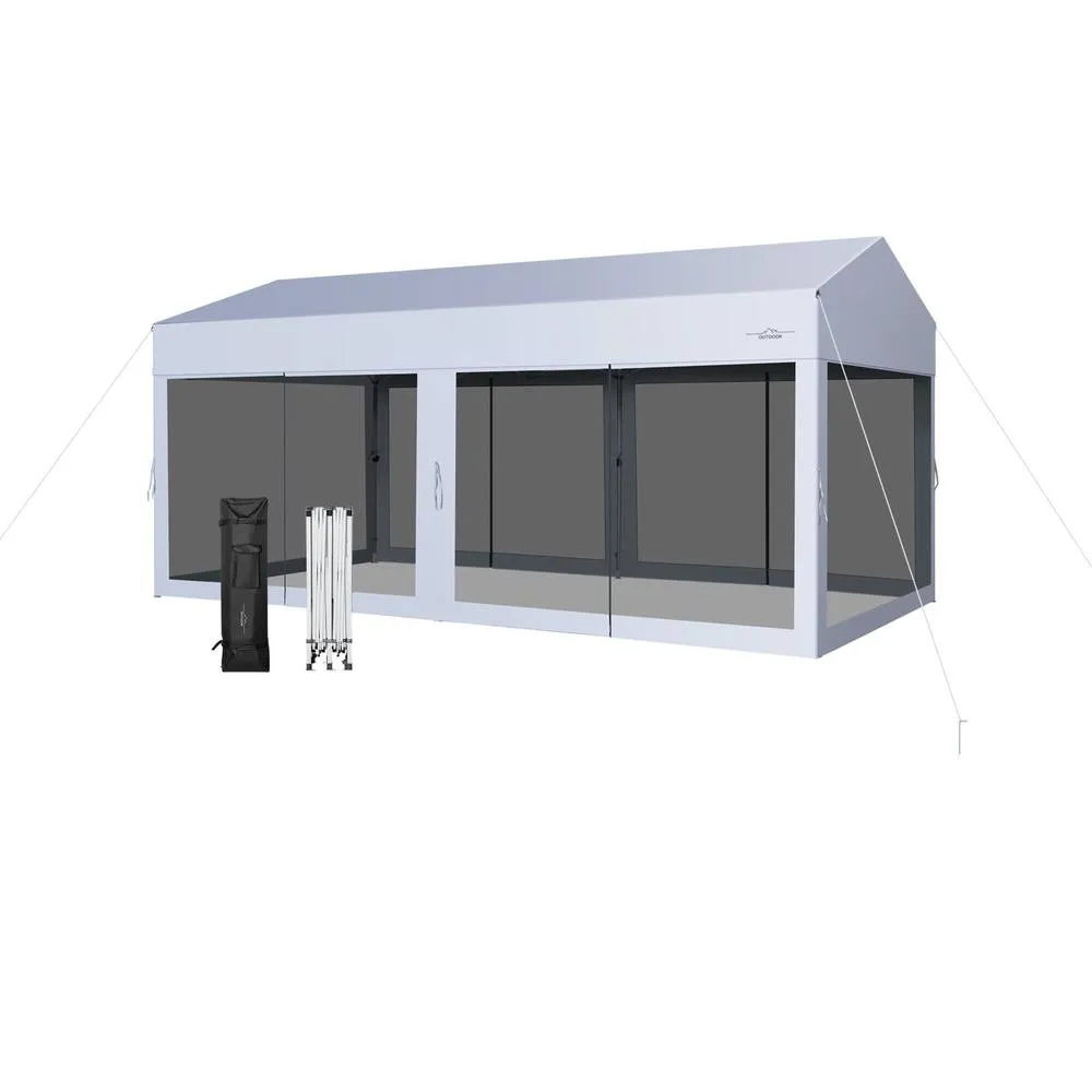 Costway 3 x 6 m Pop-Up Canopy Party Tent Sidewalls Portable Garage in White 2