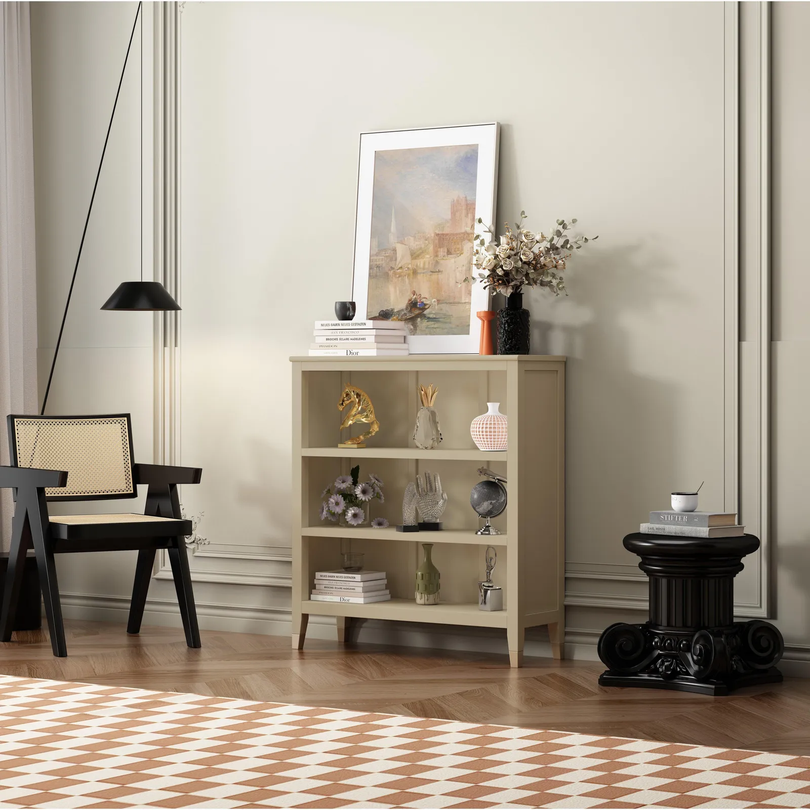 Cabinet Bits Palazzi 3 Tier Bookcase H97 W89 D25cm in Light Beige 1
