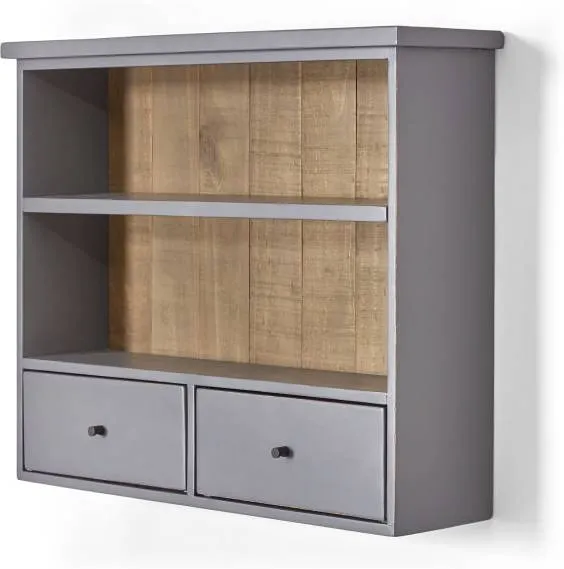 Iona Wall Mounted Shelving Unit, Solid Pine and Pebble Grey
