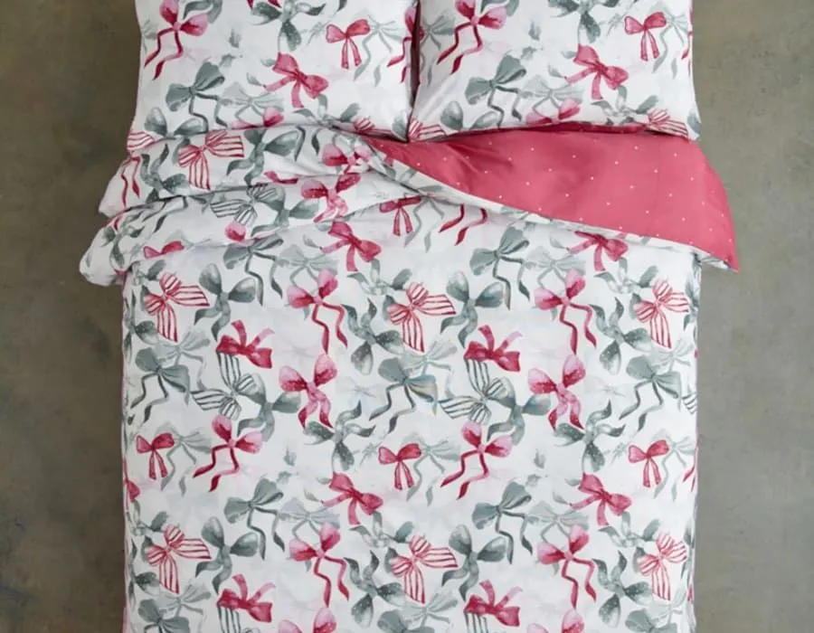 Deyongs Bows Print 200 Thread Count Cotton Rich Duvet Cover Set - Easycare Soft Bedding | 1846 in Pink 3