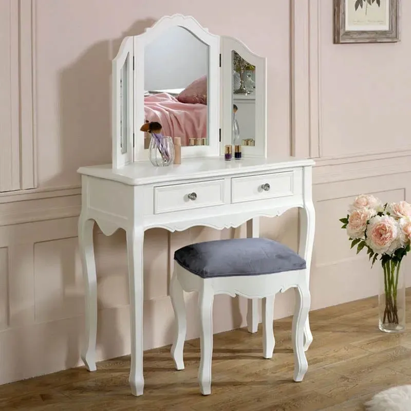 Melody Maison White Dressing Table, Mirror, Stool Set - Victoria Range