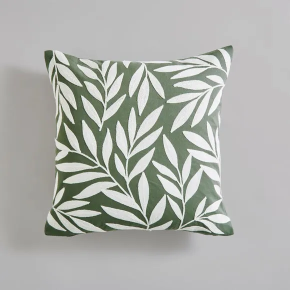 Crewelwork Leaf Square Cushion Cover 3