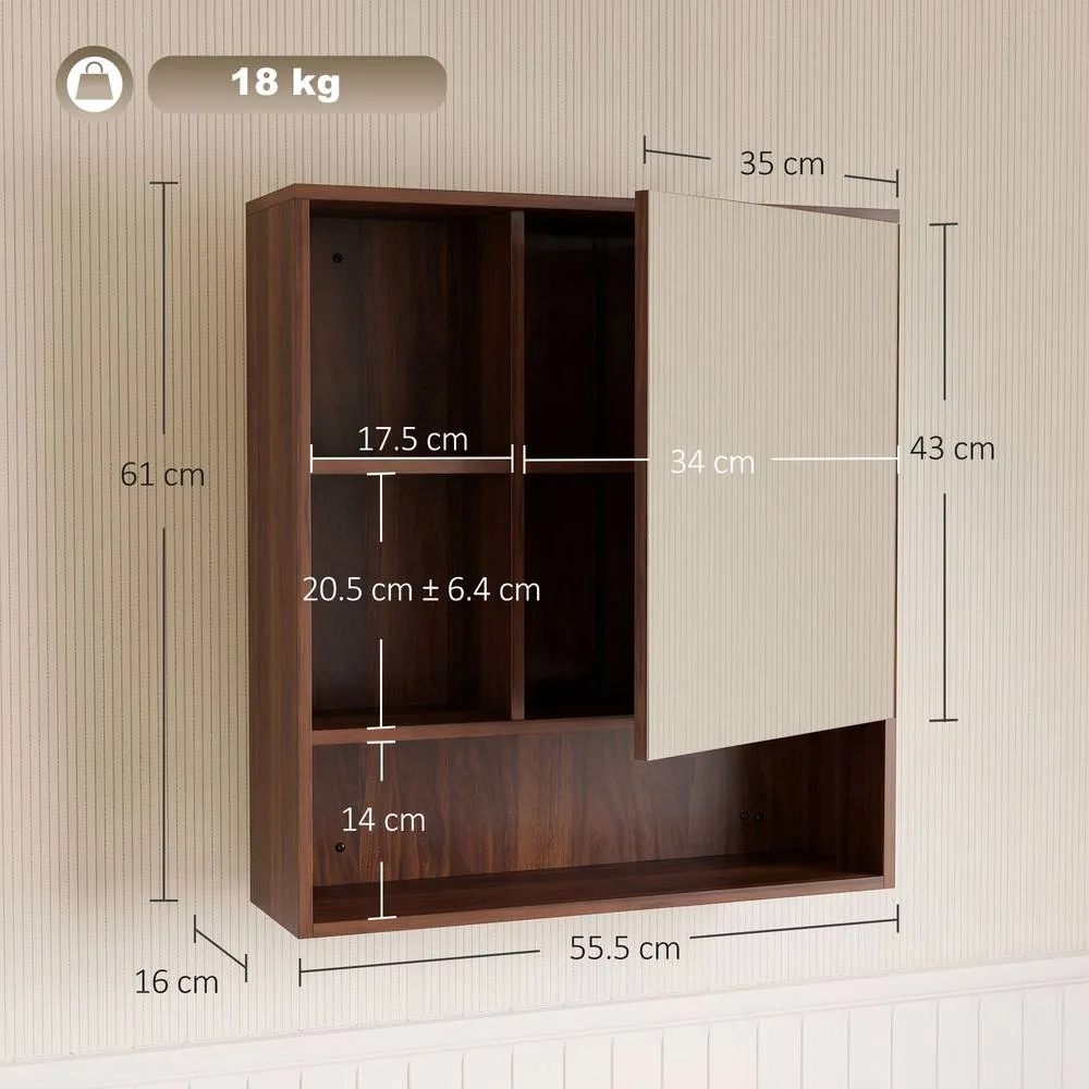 HOMCOM Bathroom Mirror Cabinet, Wall-Mounted, Adjustable Shelves in Walnut 3