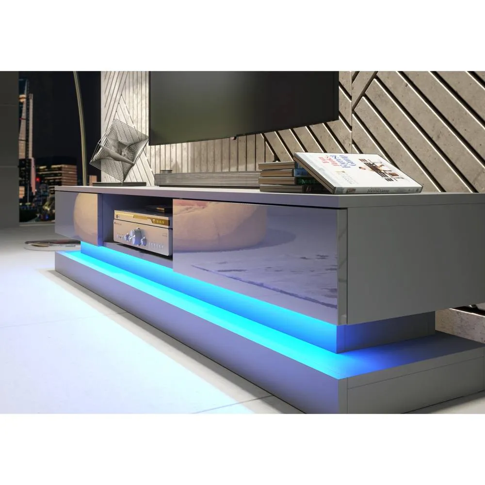Creative Furniture Bloom TV Unit 180cm - Dark Grey with Gloss Doors & LED Lights 4