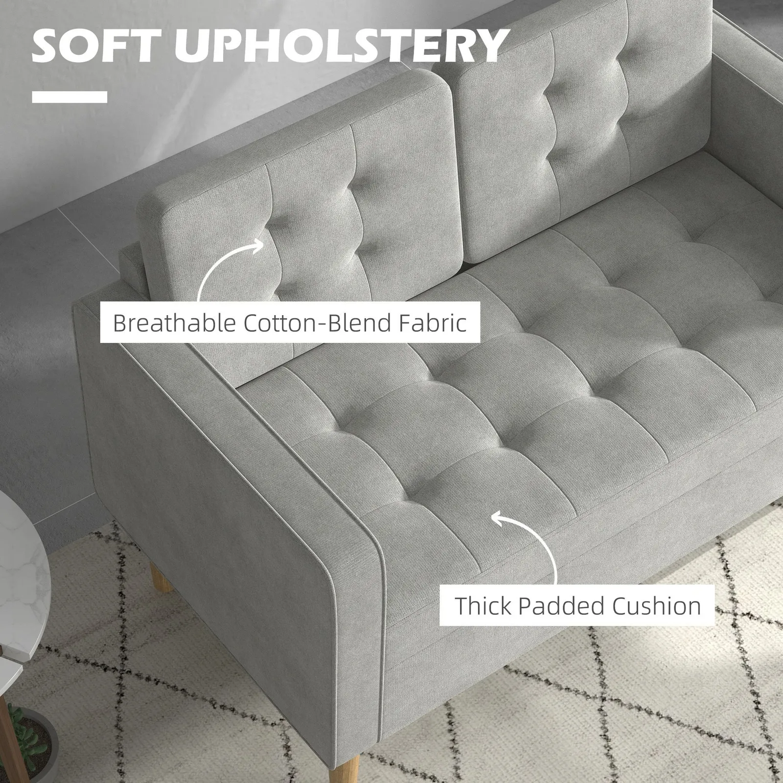 HOMCOM Compact Loveseat Sofa 2 Seater Sofa with Storage & Wood Legs in Light Grey 6