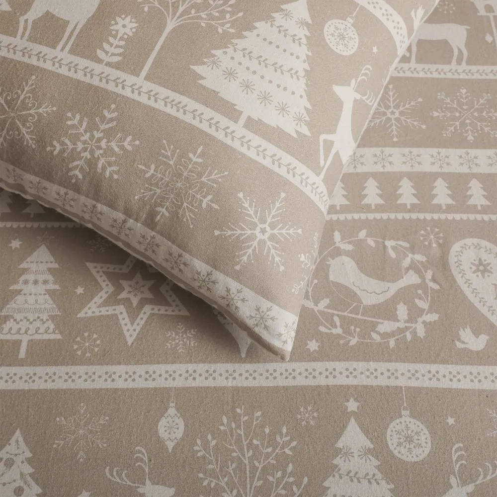 Portfolio Home Festive Scandi Brushed Cotton Duvet Cover Set With Pillow Case in Natural 3