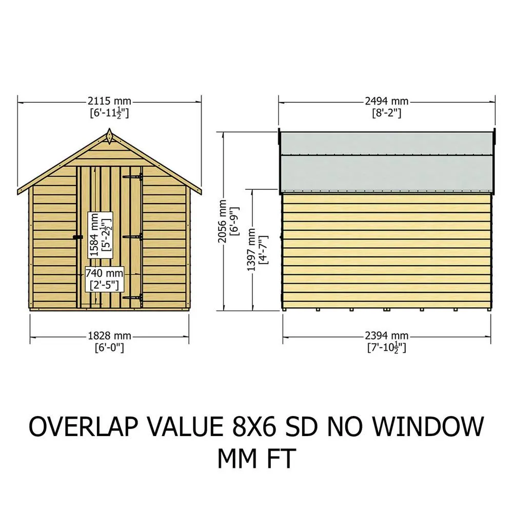 Shires Overlap 8 x 6 Feet Pressure Treated Value Range Shed Single Door in Grey 3