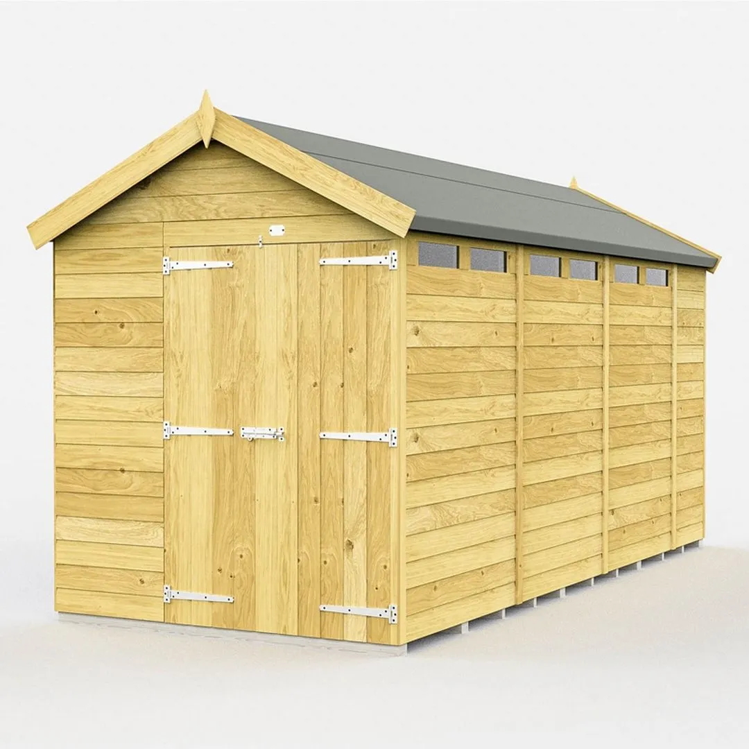 Buttercup Farm 7 x 14 Feet Apex Security Shed - Double Door - L417 x W214 x H217 cm in Brown