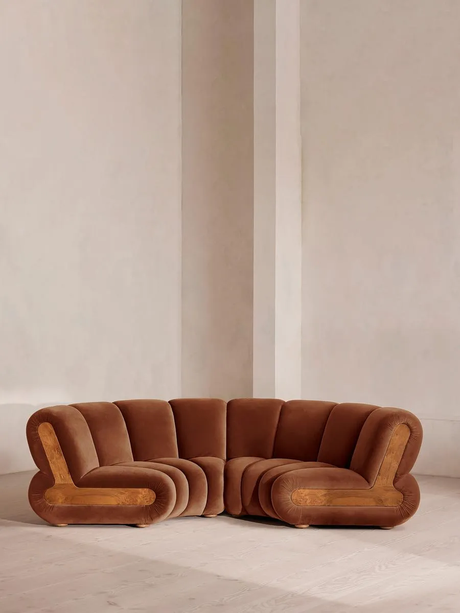 Noelle Modular Curved Sofa, Four Seater, Velvet, Cinnamon