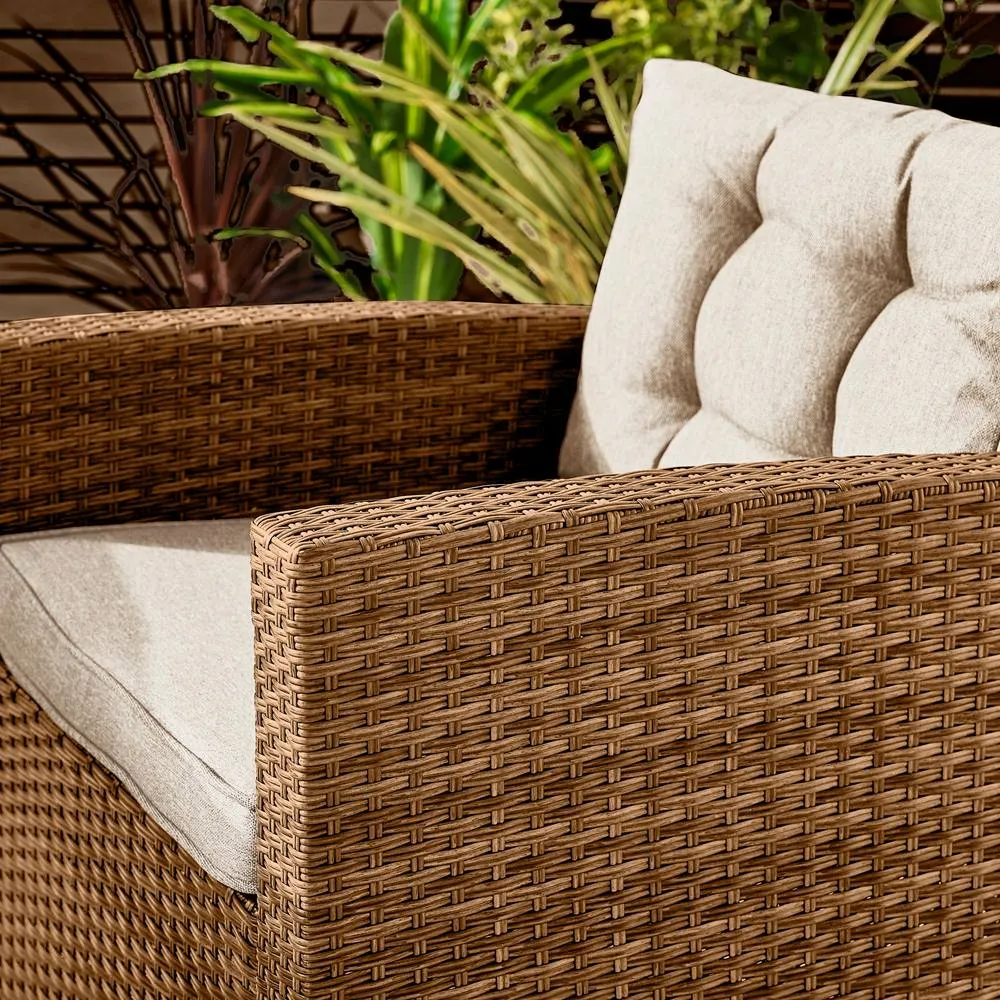 FurnitureboxUK Marbella Textured Grey Rattan Garden Dining Set Grey Cushions 9 Seat Outdoor Sofa, Glass Table Top 145x80cm in Beige 6