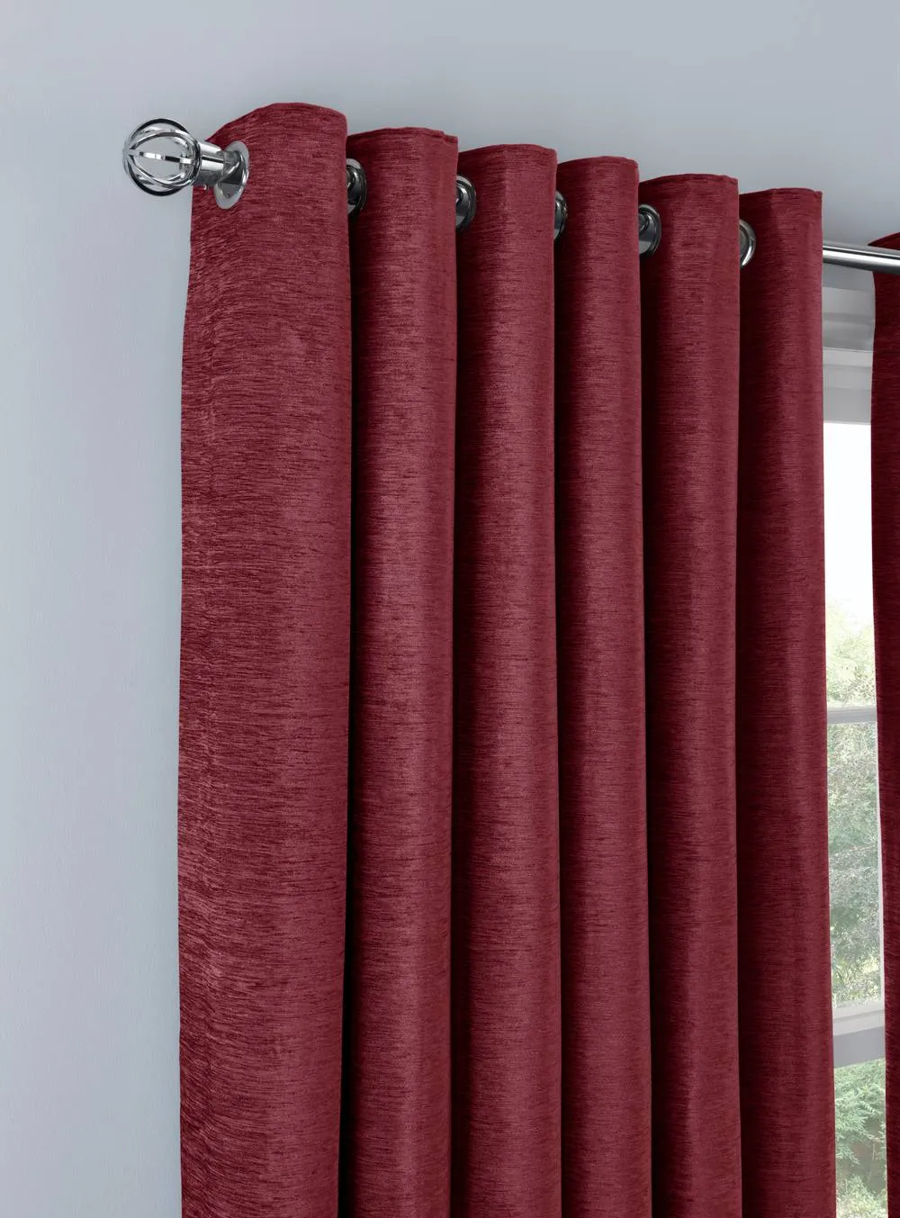 Smart Living Luxury Chenille Eyelet Lined Curtains - 2 Panels in Red 6