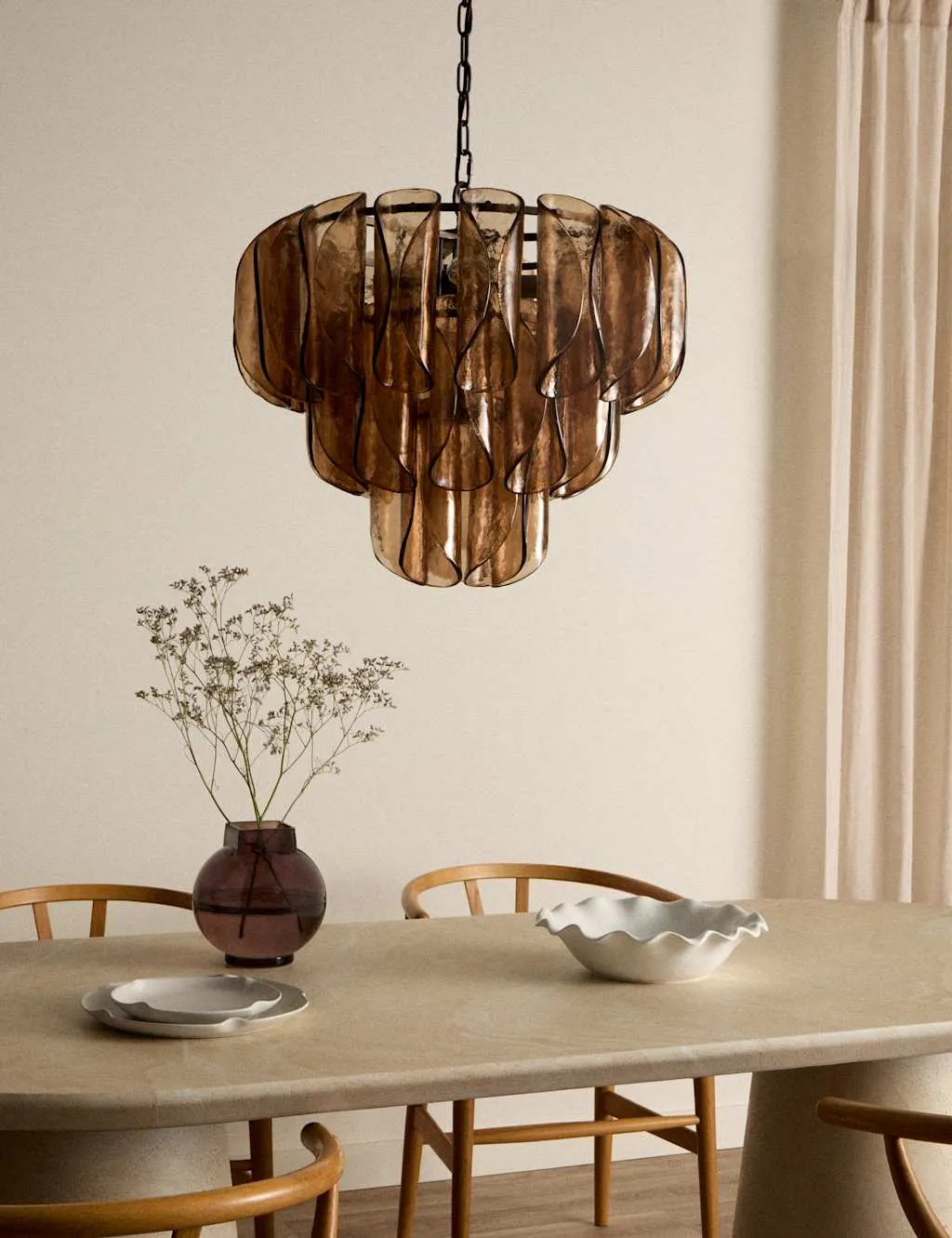 M&S 3-Tier Curved Glass Pendant Light Brown