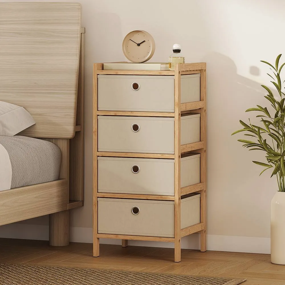 HOMCOM Chest of Drawers, Drawers Dresser with Bamboo Frame in Cream 2