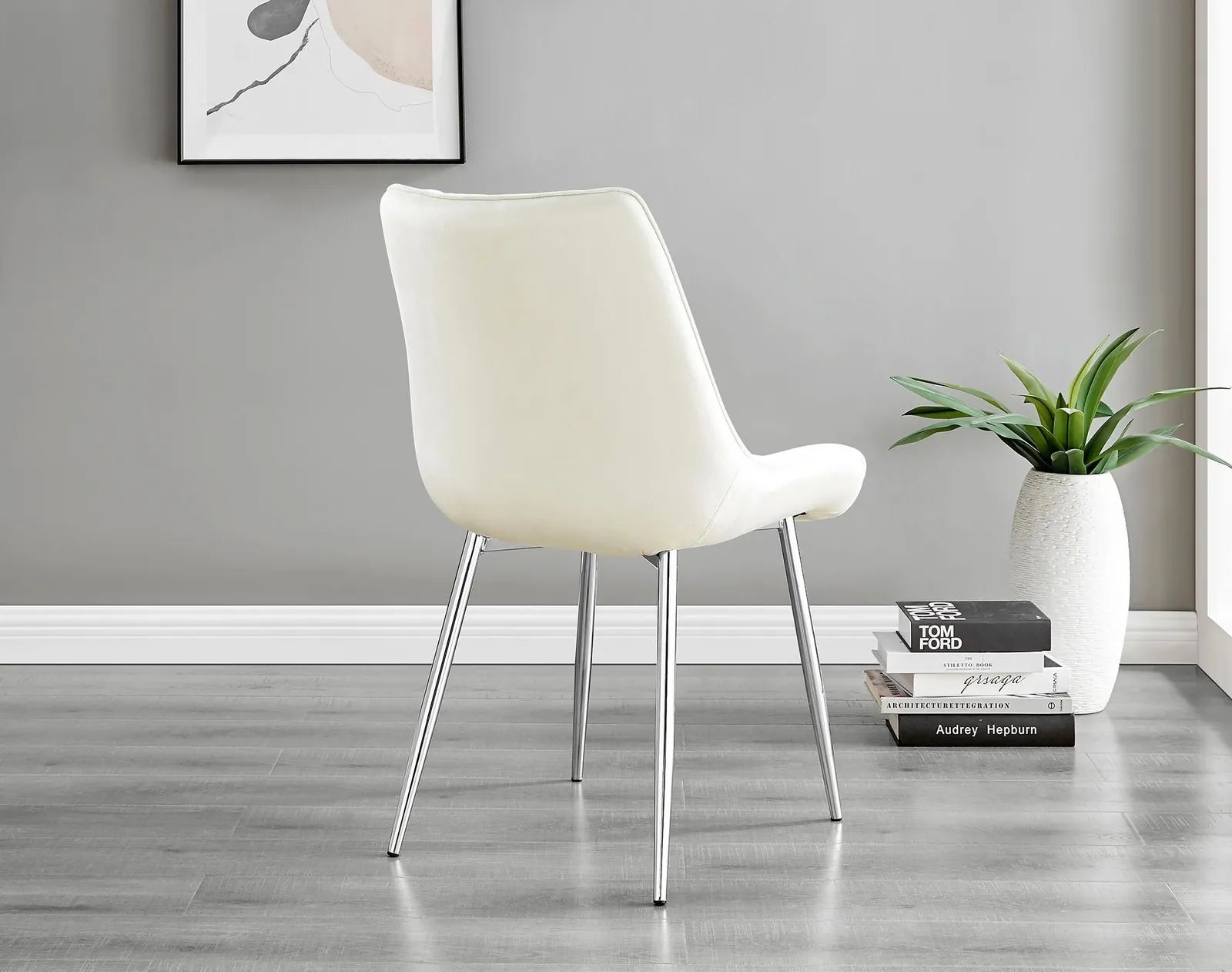 FurnitureboxUK 2x Pesaro Velvet Silver Leg Luxury Dining Chairs in Cream 6
