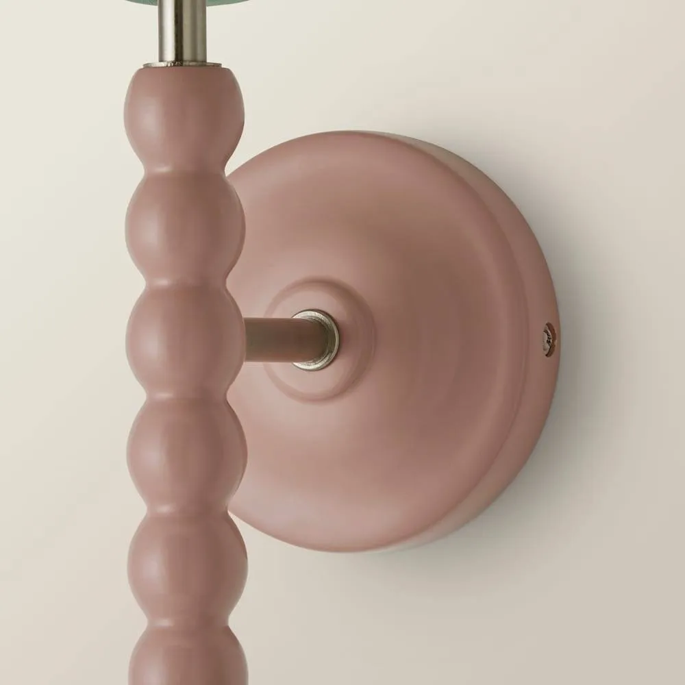 ValueLights Bobbins Rose Pink Bobble Wall Light & Linen Pastel Trim Lamp Shade in Pale Green 4
