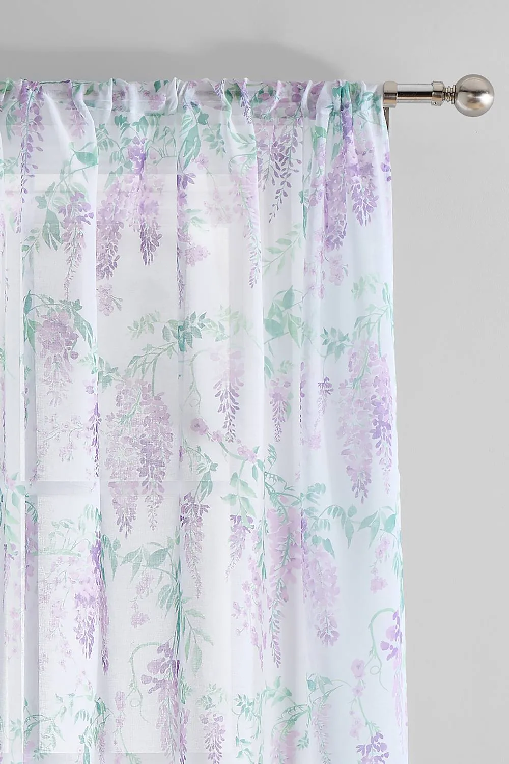 Dreams & Drapes 'Wisteria' Hand Painted Wisteria Print Voile Panel in Lilac 2