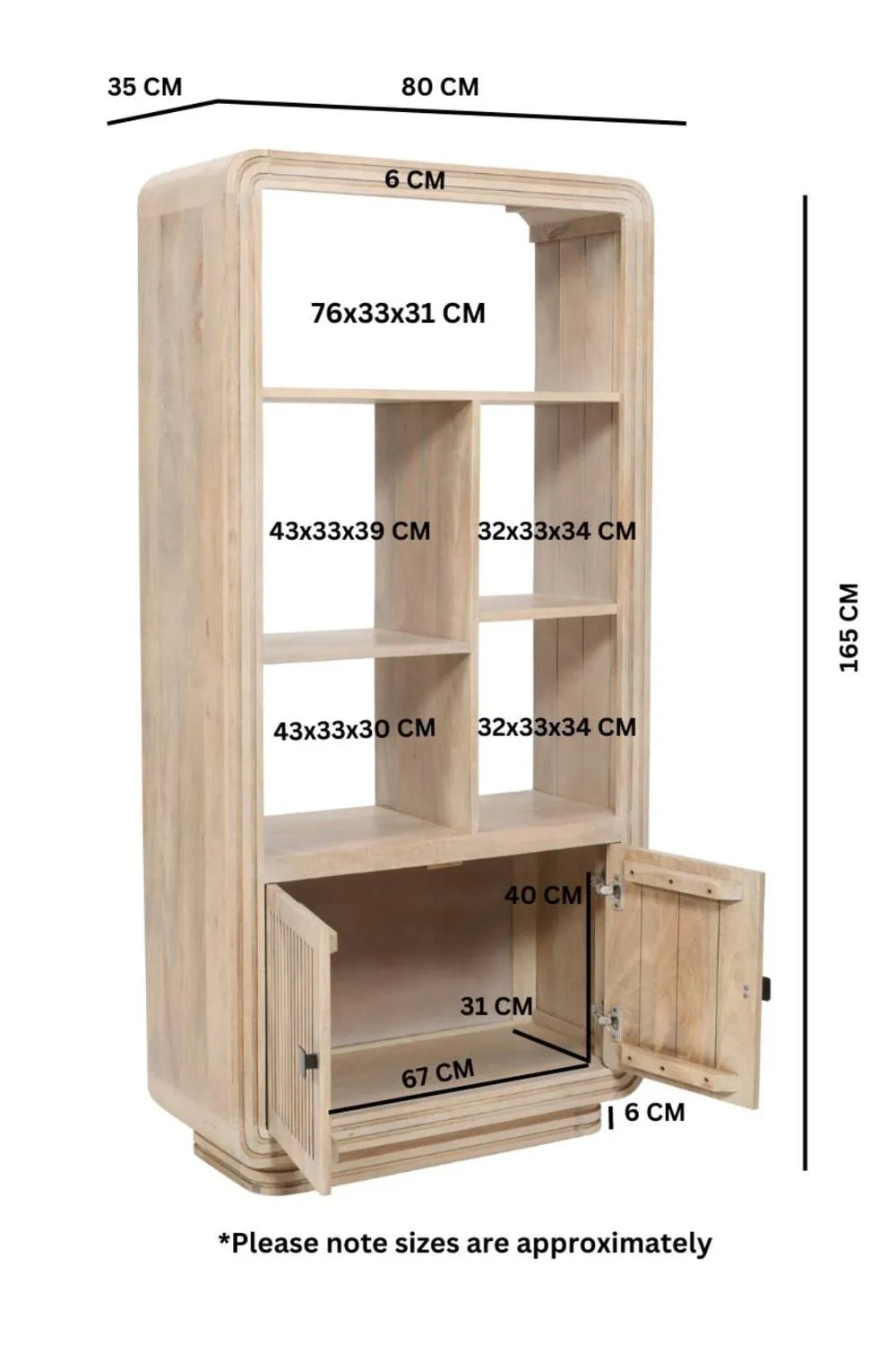 IH Design Baffins Mango Wood Carved Bookcase 165cm in Light Brown 5