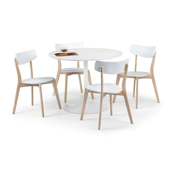 Blanco 4 Seater Round Pedestal Dining Table with 4 Casa Chairs, White