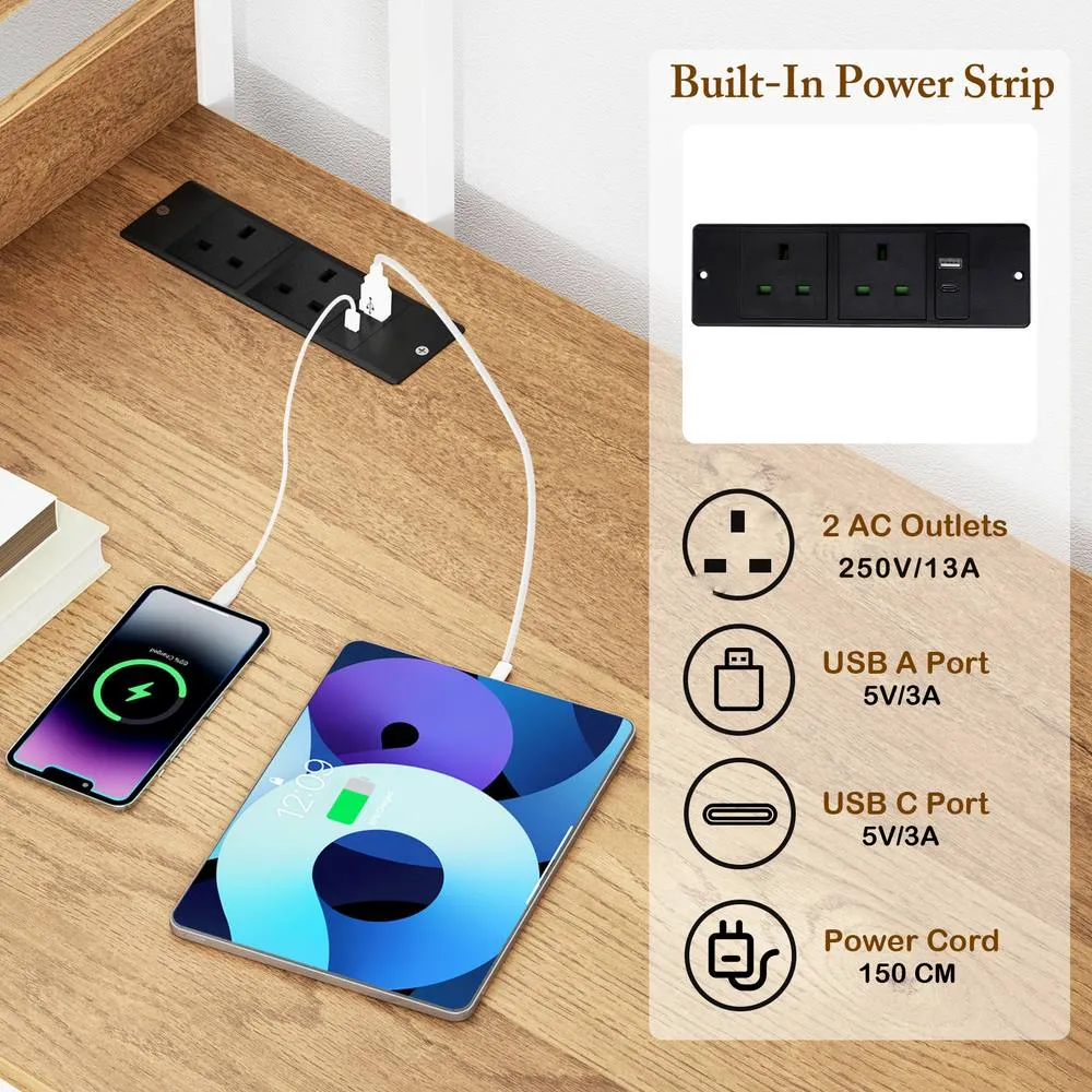 Costway Computer Desk 120 CM Study Writing Desk with Power Strip-Natural in Natural 5