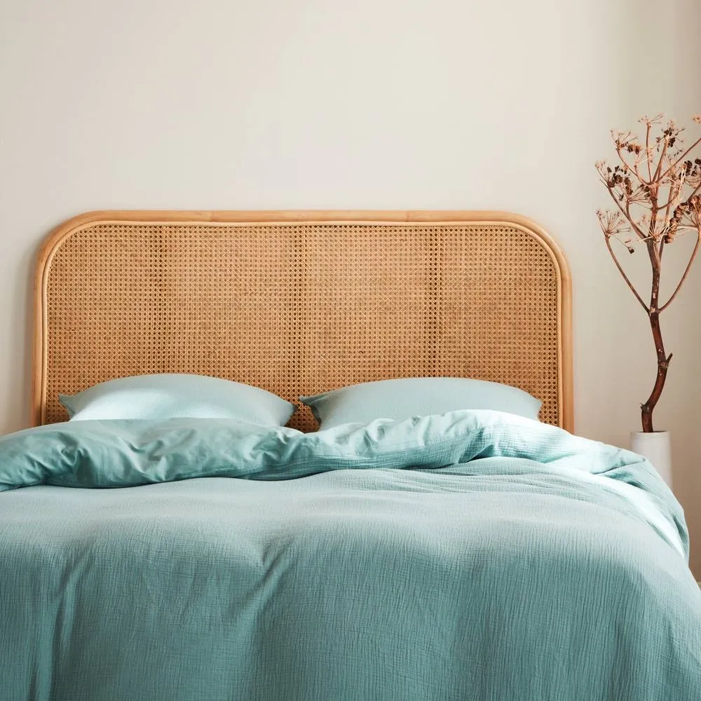 sweeek Natural Rattan Headboard Double Bed 140cm in Light Brown 4