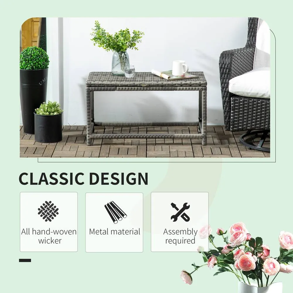 OUTSUNNY Outdoor Coffee Table w/ Plastic Board Under the Full Woven Table Top, Grey 4