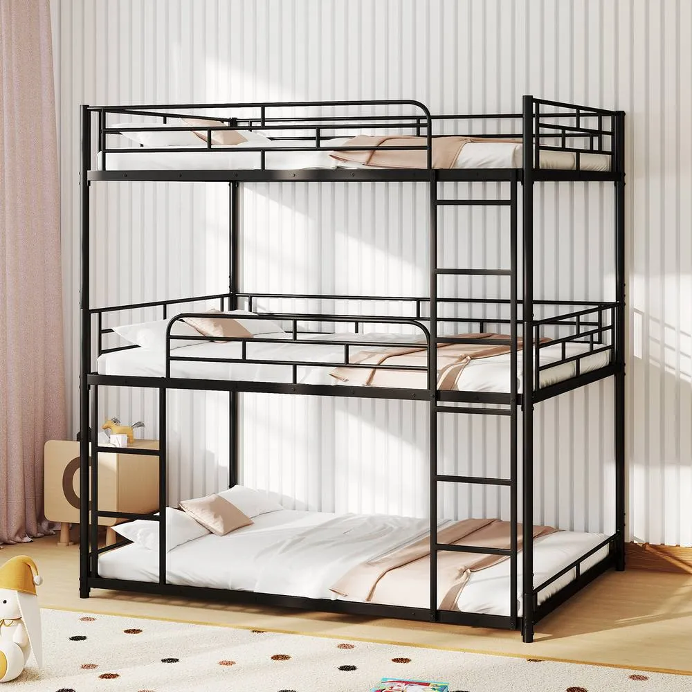 Costway Metal Triple Bunk Bed Frame Double Over Double Over Double Bunk Bed in Black 3