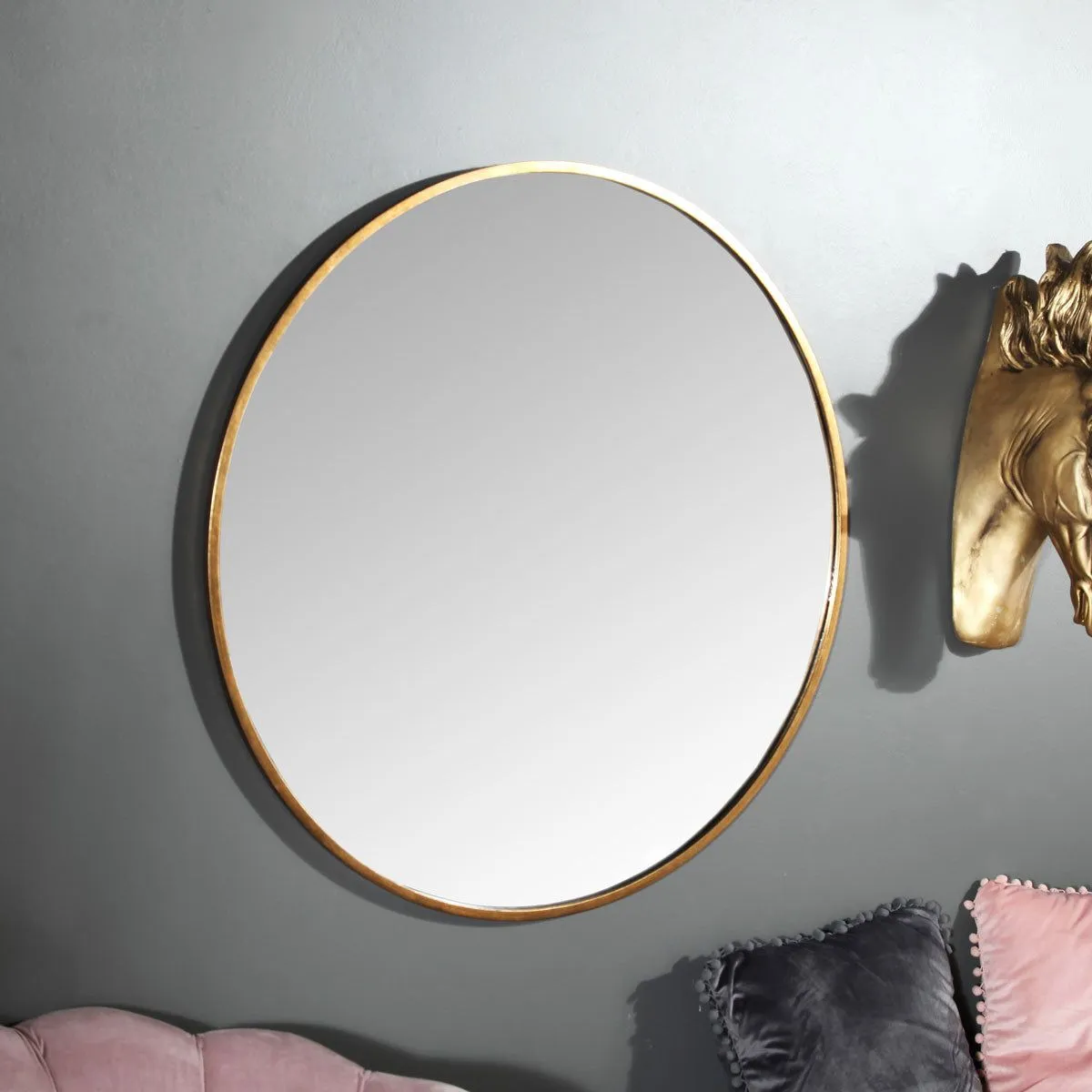 Melody Maison Large Round Gold Framed Wall Mirror 80cm X 80cm 6