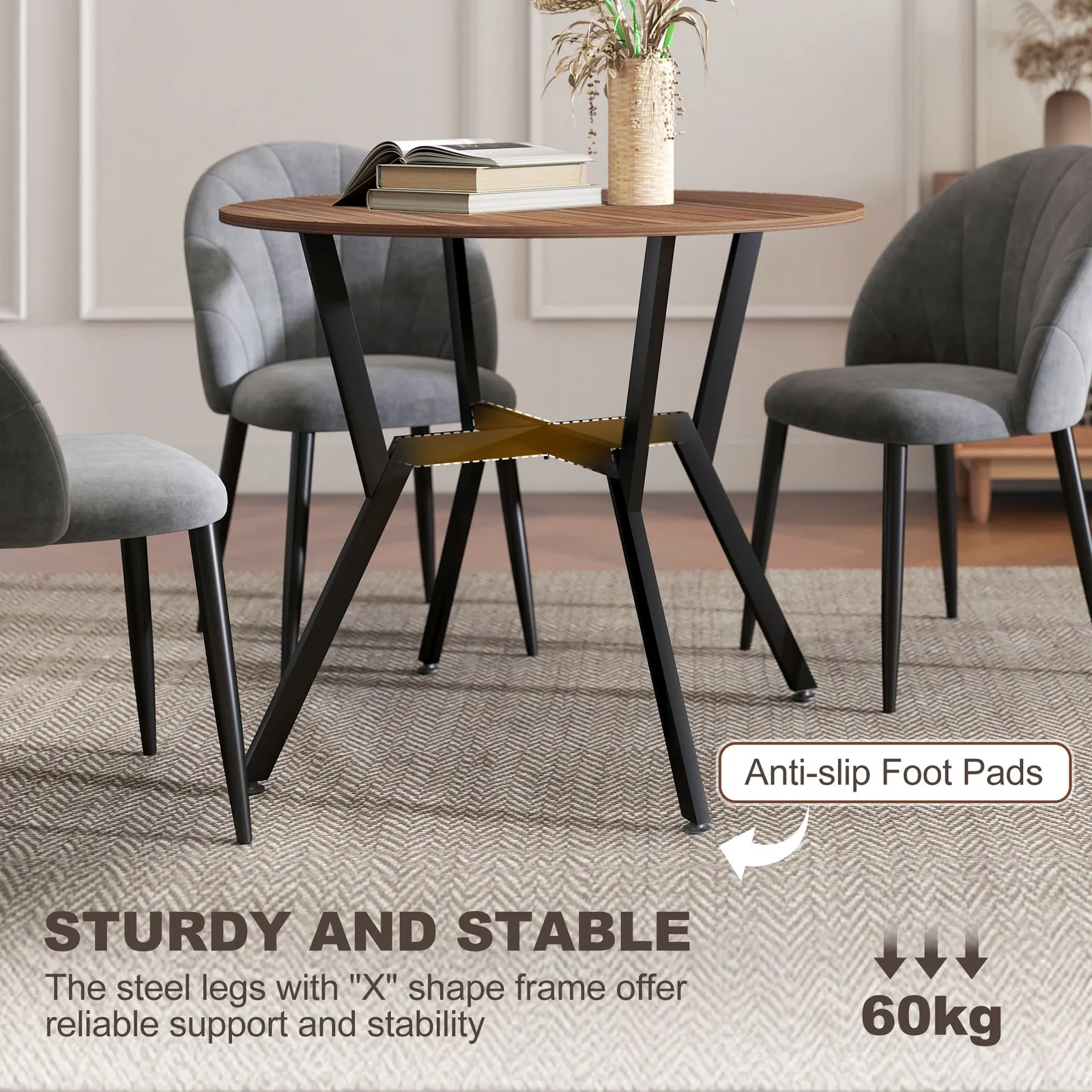 HOMCOM Dining Table with Round Top Steel Legs for Kitchen Dining Room Brown 5