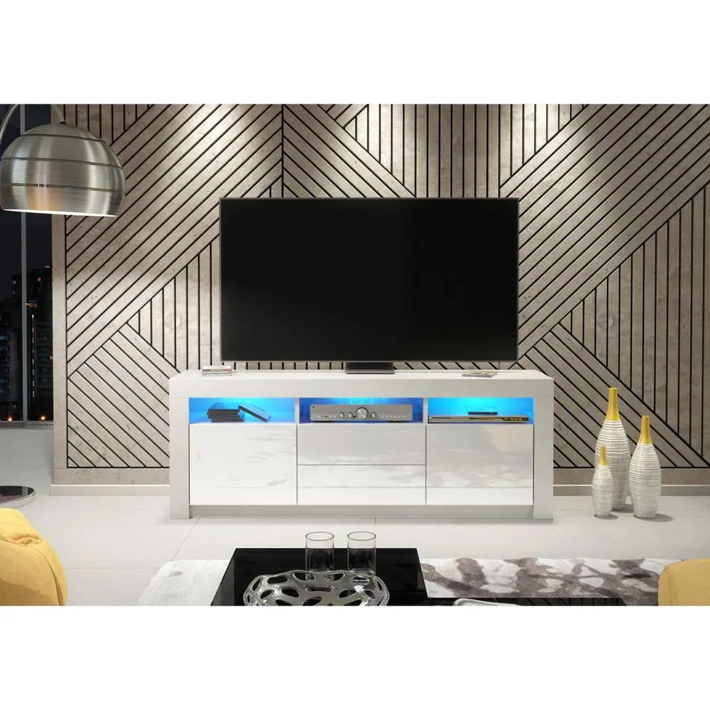 Creative Furniture Shine TV Unit 160cm - White with Gloss Doors & LED Lights 2