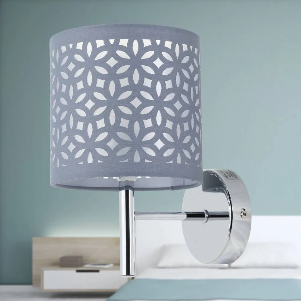 First Choice Lighting Set of 2 Brea - Chrome Wall Lights with Grey Cut Out Shade in Silver 4