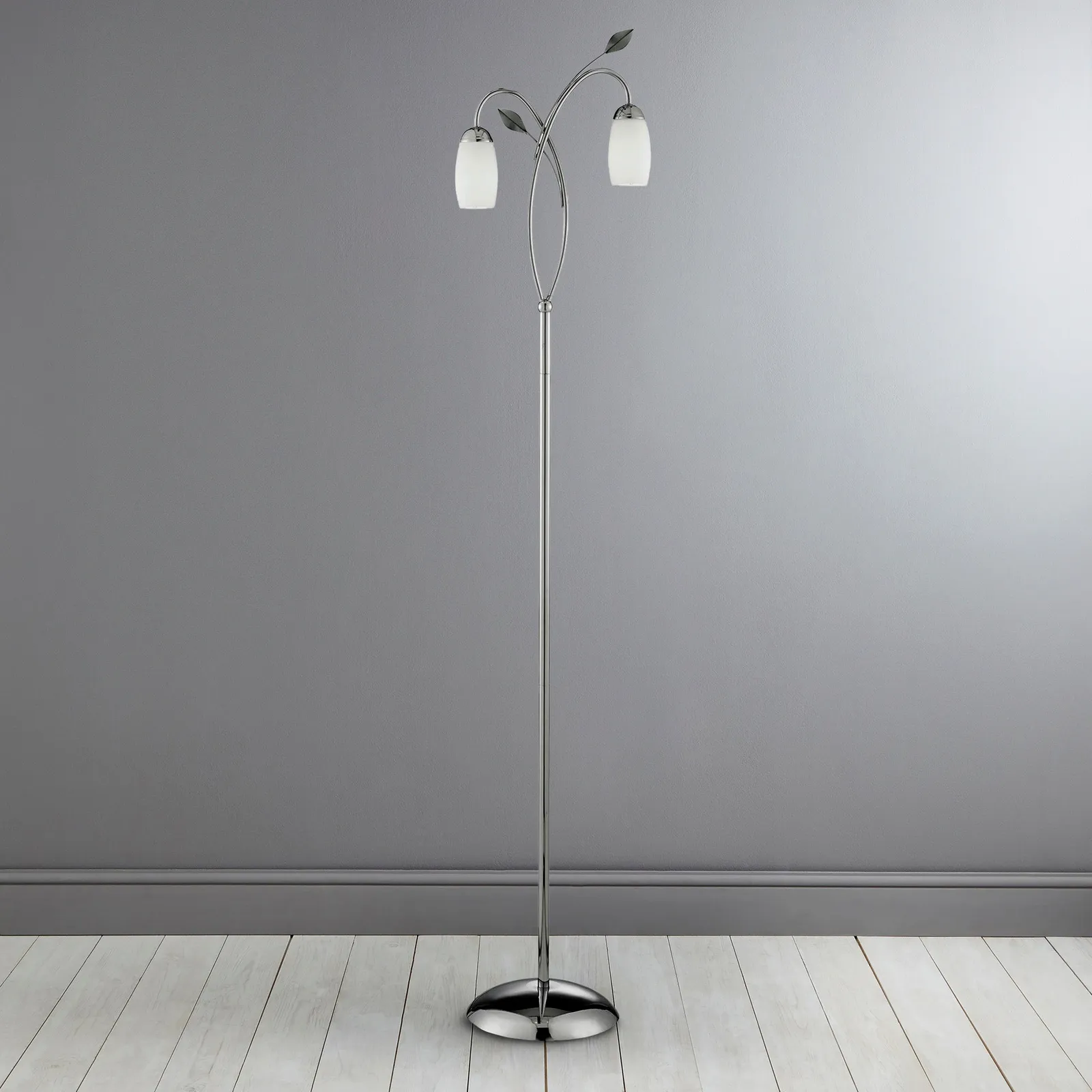 2 Light Leaf Glass Floor Lamp Silver