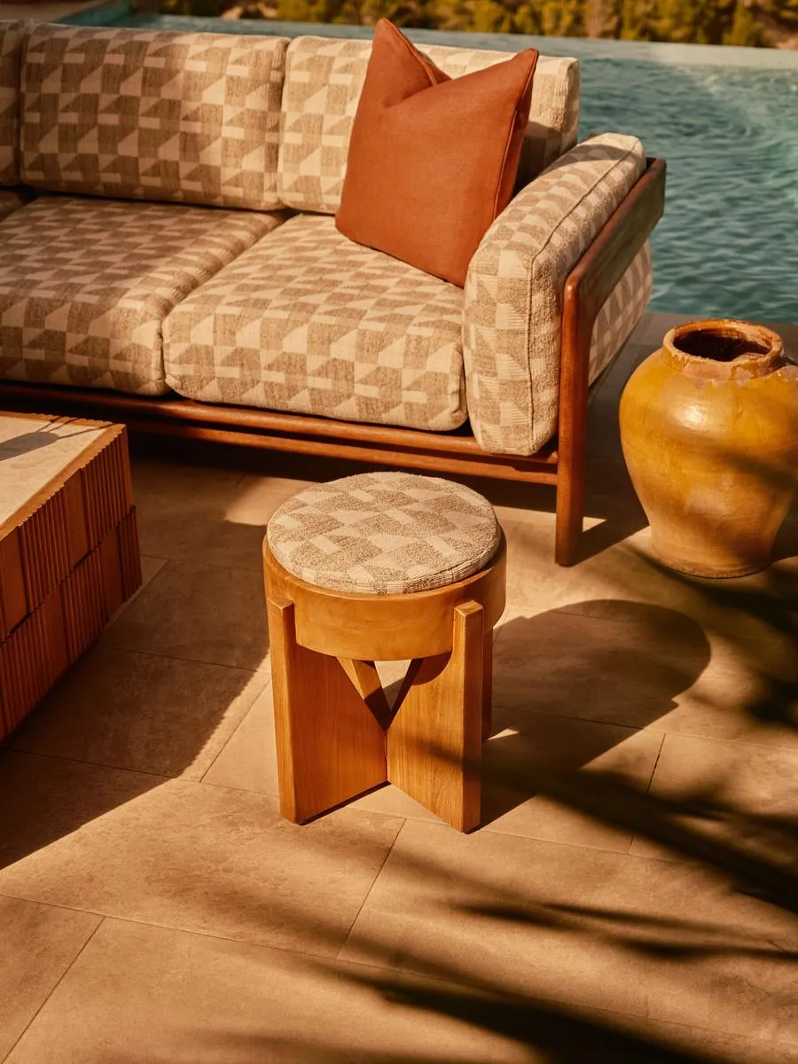 Tyros Outdoor Footstool, Geometric, Natural