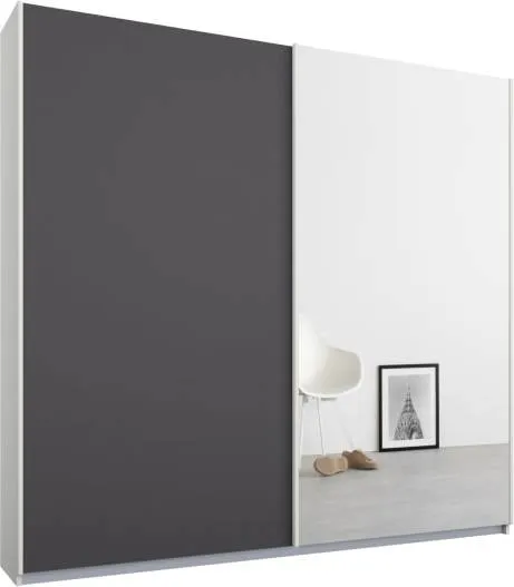 Malix 2 door 181cm Sliding Wardrobe, White Frame, Matt Graphite Grey and Mirror Doors