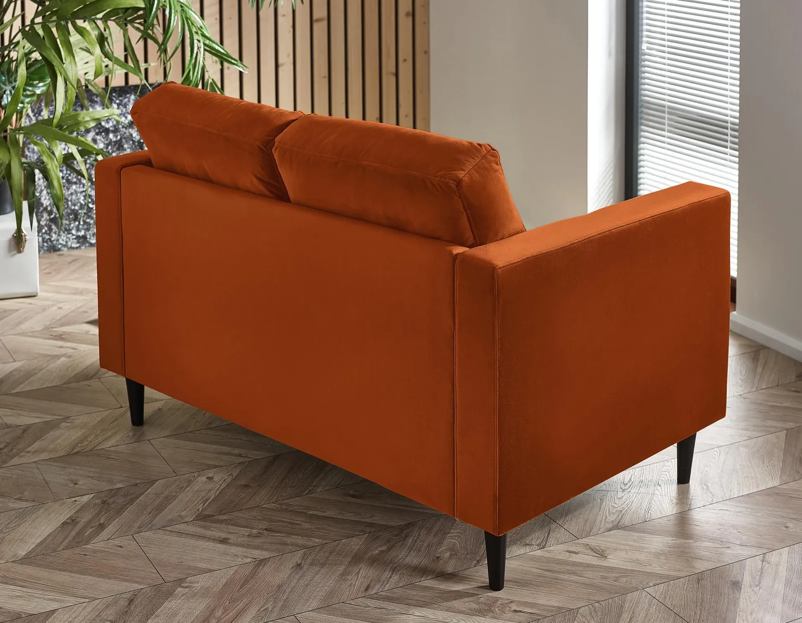 FurnitureboxUK Jade 2-Seater Soft Touch Velvet Sofa With Solid Wood Frame in Burnt Orange 3